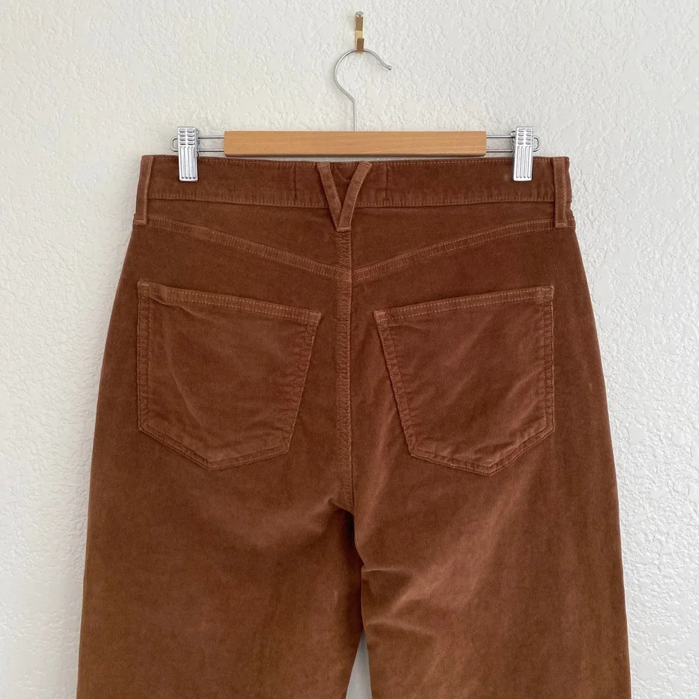 Veronica Beard Crosbie Wide Straight Leg Crop Corduroy High Rise Pant Deep Ochre